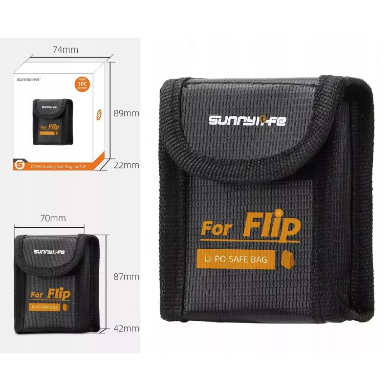 SUNNYLIFE Bolsa de segurança ignífuga para bateria LiPo para drone DJI Flip - capacidade para 1 bateria