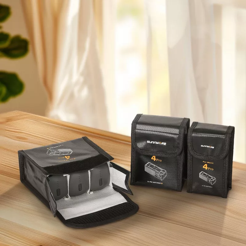 SUNNYLIFE Bolsa de armazenamento ignífuga para bateria para DJI Mavic 4 Pro, para 2 baterias, preto