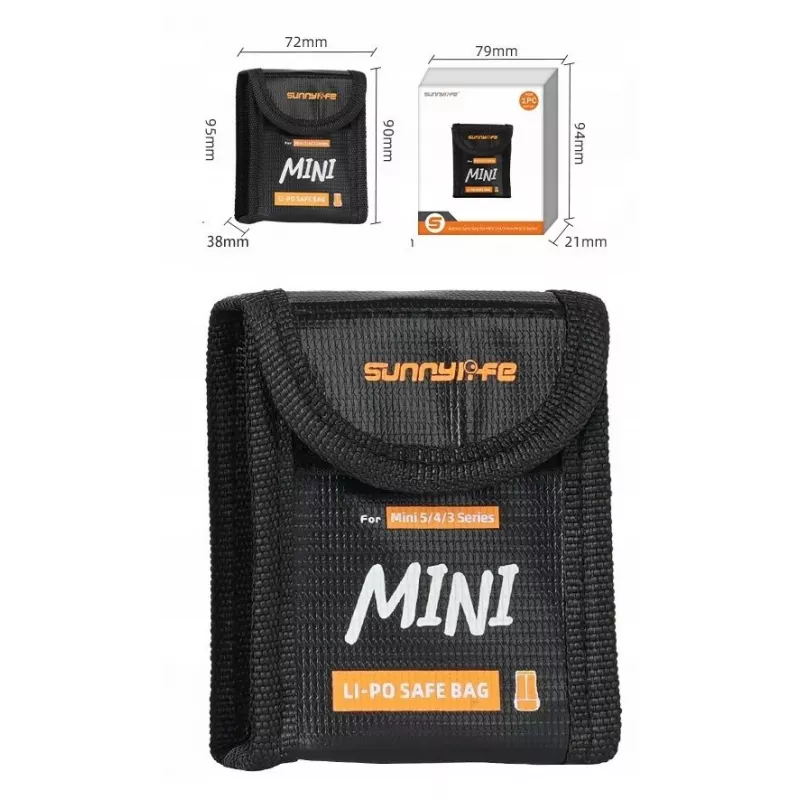 SUNNYLIFE Bolsa de segurança ignífuga para bateria para DJI Mini 5/4/3 Pro/3, Lito 1, Lito X1 - 1x bateria