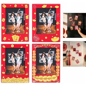 LOVEINSTANT 4x moldura magnética para fotos para Instax Mini, vermelho/dourado