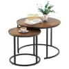 LEAN Conjunto de 2 Mesas de Centro Redondas 2 em 1 Vintage Madeira Natural 70x50cm 45x44cm