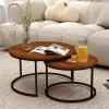 LEAN Conjunto de 3 mesas de centro redondas 3 em 1, vintage, madeira natural, 51 cm, 40 cm, 30 cm