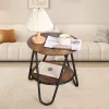 LEAN Mesa de centro redonda com prateleira adicional Industrial Vintage 40x42 cm