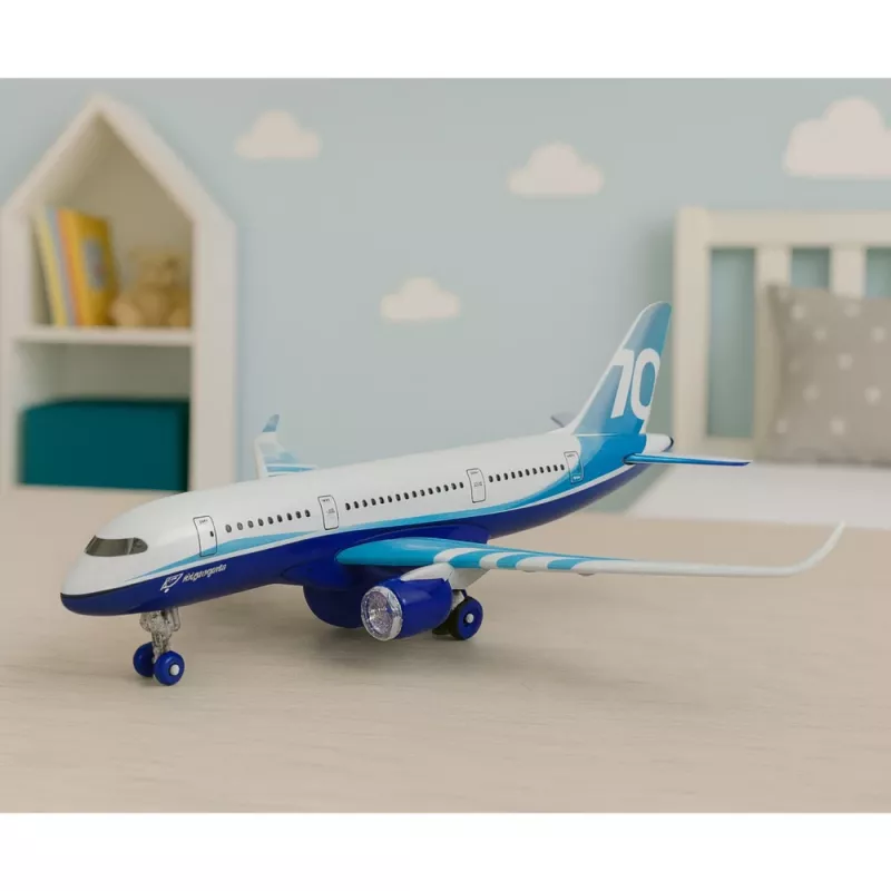 LEAN TOYS Avião de passageiros com motor de recuo, metal, luz, som, 23 cm