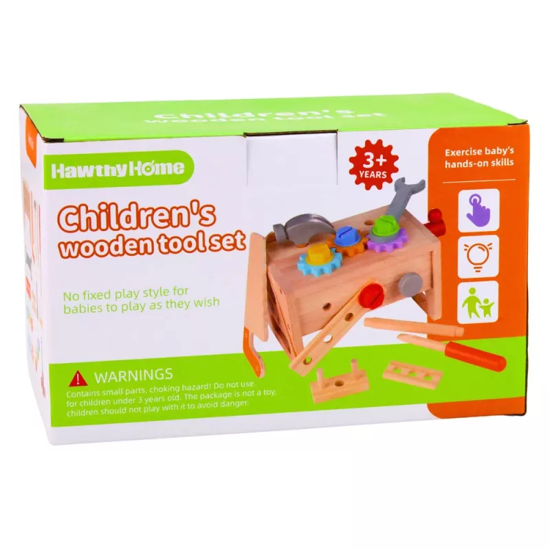 LEAN TOYS Conjunto de Caixa de Ferramentas de Madeira para Crianças com Engrenagens e Porcas - 25 Peças, Madeira FSC, a partir dos 3 anos