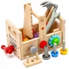 LEAN TOYS Conjunto de Caixa de Ferramentas de Madeira para Crianças com Engrenagens e Porcas - 25 Peças, Madeira FSC, a partir dos 3 anos