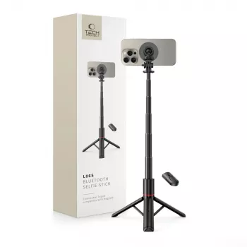 Tech-Protect L06S Pau de Selfie Tripé com Luz LED e Comando Bluetooth, Preto