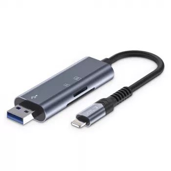 TECH-PROTECT ULTRABOOST Leitor de Cartões SD e Micro SD Lightning e USB Cinzento