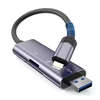 TECH-PROTECT ULTRABOOST Leitor de Cartões SD e Micro SD Lightning e USB Cinzento