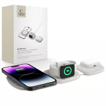 Tech-Protect QI15W-A32 Suporte de carregamento sem fios MagSafe 3IN1 cinzento