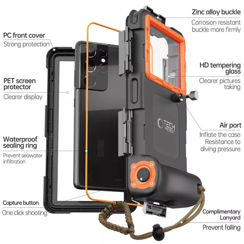 Capa estanque universal para mergulho IPX8 TECH-PROTECT Preto/Laranja