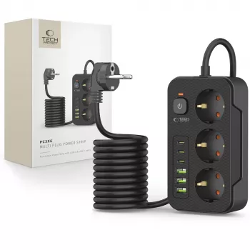 Extensão elétrica TECH-PROTECT PC3X6 3 USB e 3 Type-C e 3 tomadas 200cm Preto