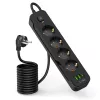 Extensão elétrica longa TECH-PROTECT PCL4X3 2 USB e 1 Type-C e 4 tomadas 200cm Preto