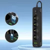 Extensão elétrica longa TECH-PROTECT PCL4X3 2 USB e 1 Type-C e 4 tomadas 200cm Preto