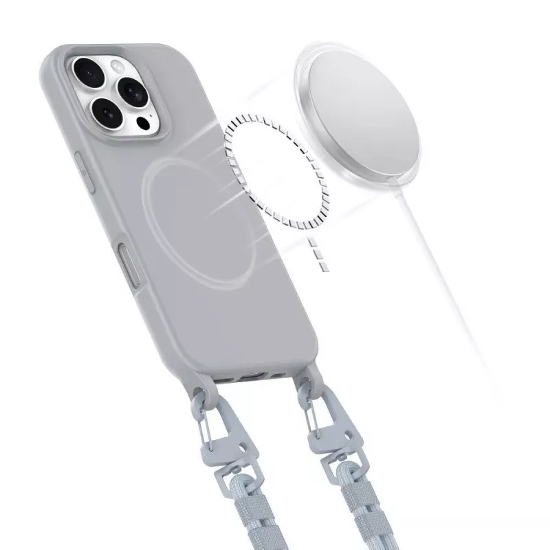 Cordão para telemóvel MagSafe Tech-Protect Magnecklace para iPhone 16 Pro Max Cinzento