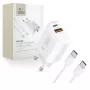 Carregador de rede de 2 portas TECH-PROTECT NCA30 PD 30W / QC3.0 + cabo USB-C Branco