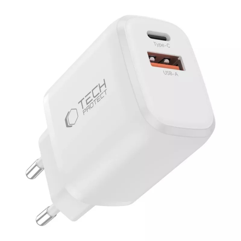 Carregador de rede de 2 portas TECH-PROTECT NCA30 PD 30W / QC3.0 + cabo Lightning Branco