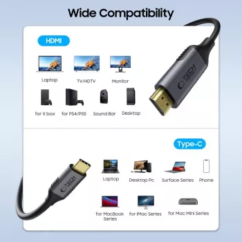 TECH-PROTECT UltraBoost Cabo USB-C para HDMI 2.0 4K 60Hz 180cm Preto