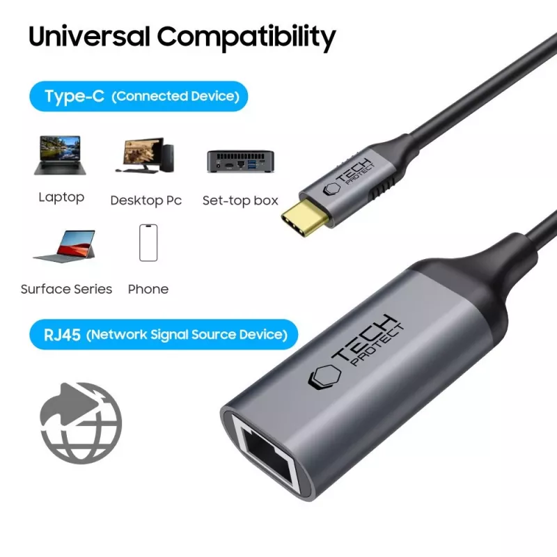 TECH-PROTECT ULTRABOOST Adaptador USB-C para Ethernet RJ45 1000 Mbps Preto