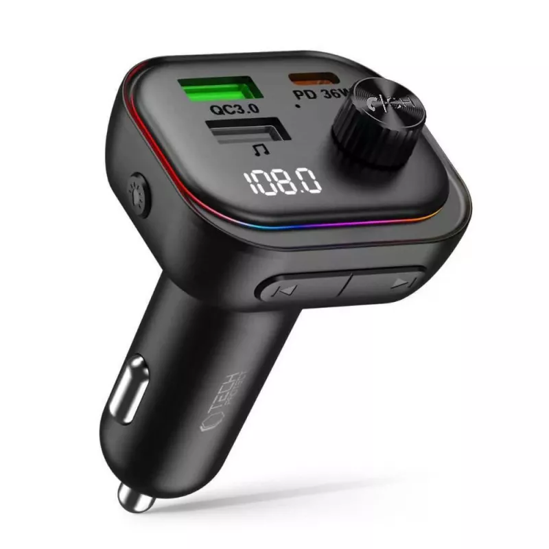 TECH-PROTECT CC07 Carregador de Automóvel 3 Portas PD 54W + Transmissor FM Bluetooth Preto