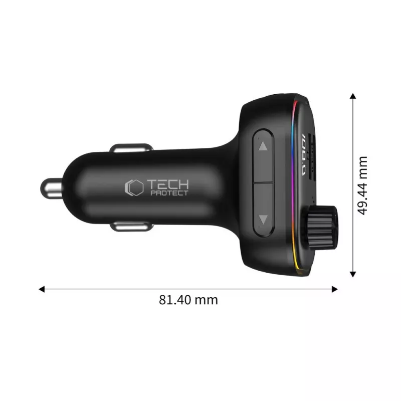 TECH-PROTECT CC07 Carregador de Automóvel 3 Portas PD 54W + Transmissor FM Bluetooth Preto