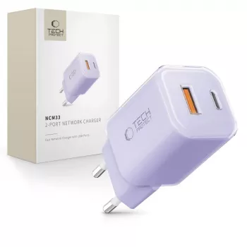 TECH-PROTECT NCM33 Carregador de rede de 2 portas PD 33W / QC3.0 Roxo bebé