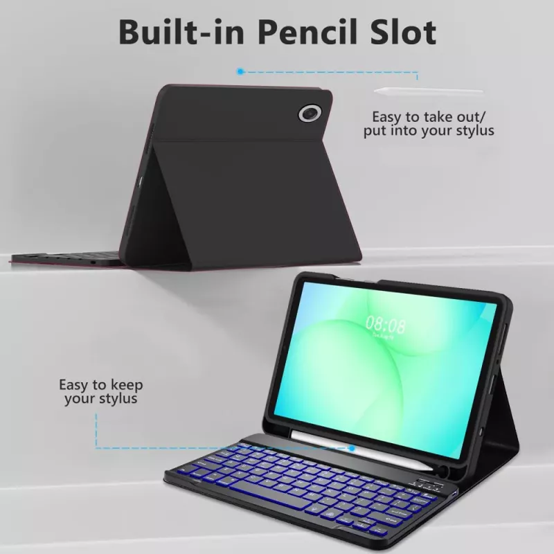 Tech-Protect SC PEN + KB Capa para Samsung Galaxy Tab A9 / A11 8,7 polegadas X110 / X115 / X133 / X135, Preto