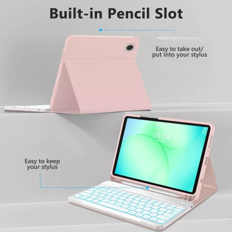 TECH-PROTECT SC Pen + Keyboard para Samsung Galaxy Tab A9 / A11 8.7 X110 / X115 / X133 / X135, Rosa