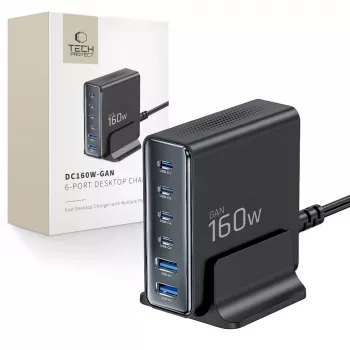 TECH-PROTECT DC160W-GAN Carregador de Secretária 6-Portas PD 160W / QC3.0 Preto