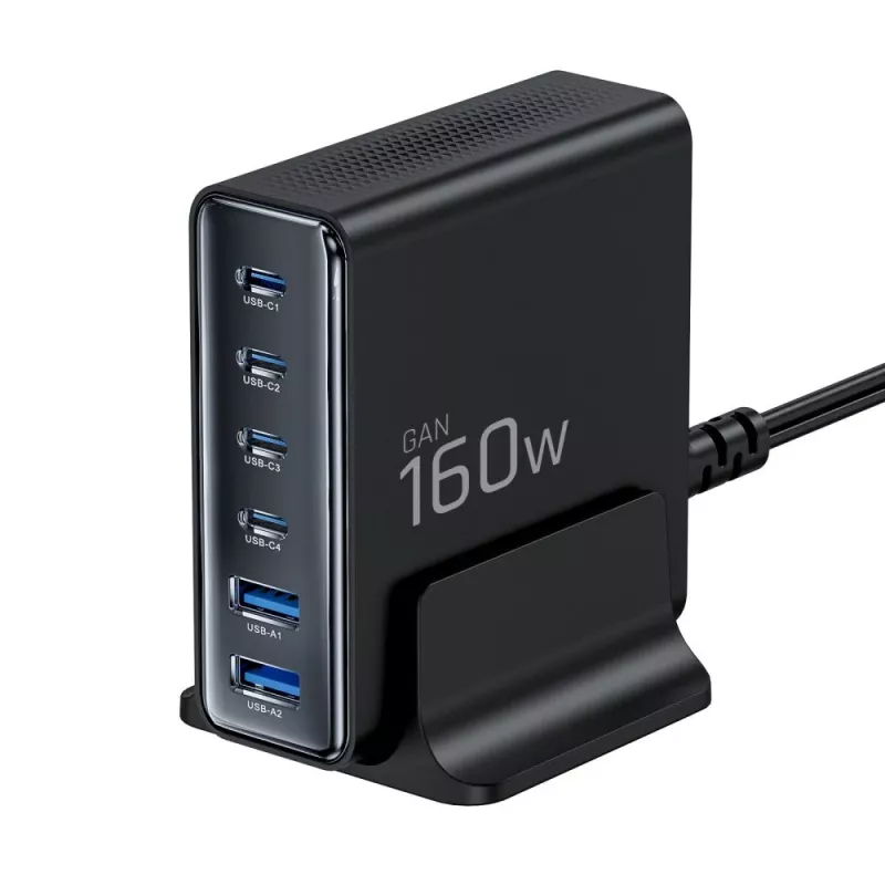 TECH-PROTECT DC160W-GAN Carregador de Secretária 6-Portas PD 160W / QC3.0 Preto