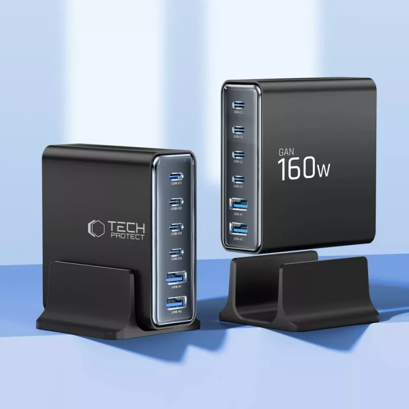 TECH-PROTECT DC160W-GAN Carregador de Secretária 6-Portas PD 160W / QC3.0 Preto