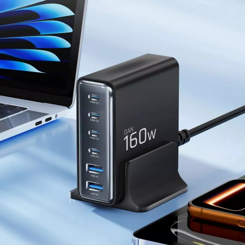 TECH-PROTECT DC160W-GAN Carregador de Secretária 6-Portas PD 160W / QC3.0 Preto