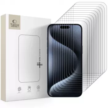 TECH-PROTECT Película de Vidro Temperado para Ecrã Bundle 10-Pack para Apple iPhone 15 Pro Max Transparente