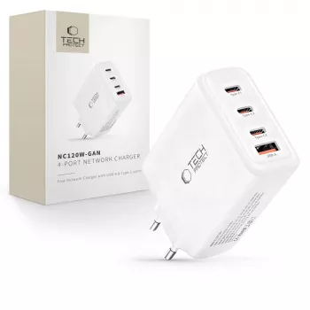 TECH-PROTECT NC120W-GAN Carregador de rede de 4 portas PD 120W / QC3.0 branco