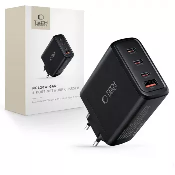 TECH-PROTECT NC120W-GAN Carregador de rede de 4 portas PD 120W / QC3.0 preto