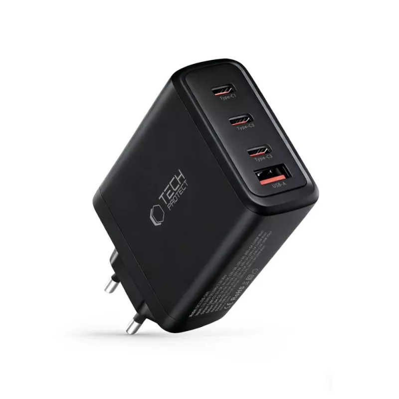 TECH-PROTECT NC120W-GAN Carregador de rede de 4 portas PD 120W / QC3.0 preto