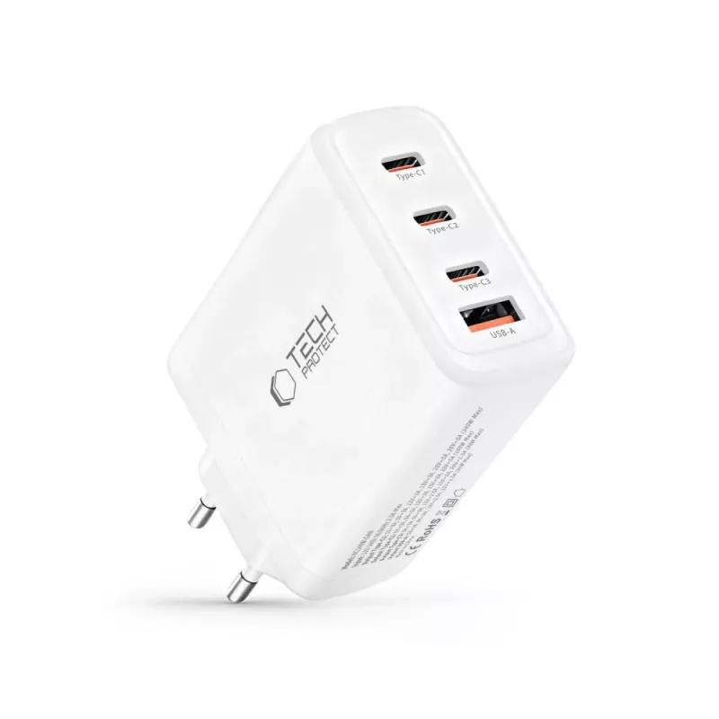 TECH-PROTECT NC140W-GAN Carregador de rede de 4 portas PD 140W / QC3.0 branco