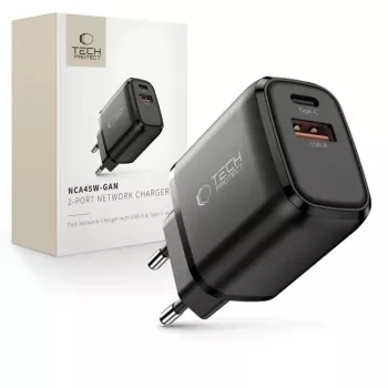 TECH-PROTECT NCA45W-GAN Carregador de rede de 2 portas PD 45W / QC3.0 preto