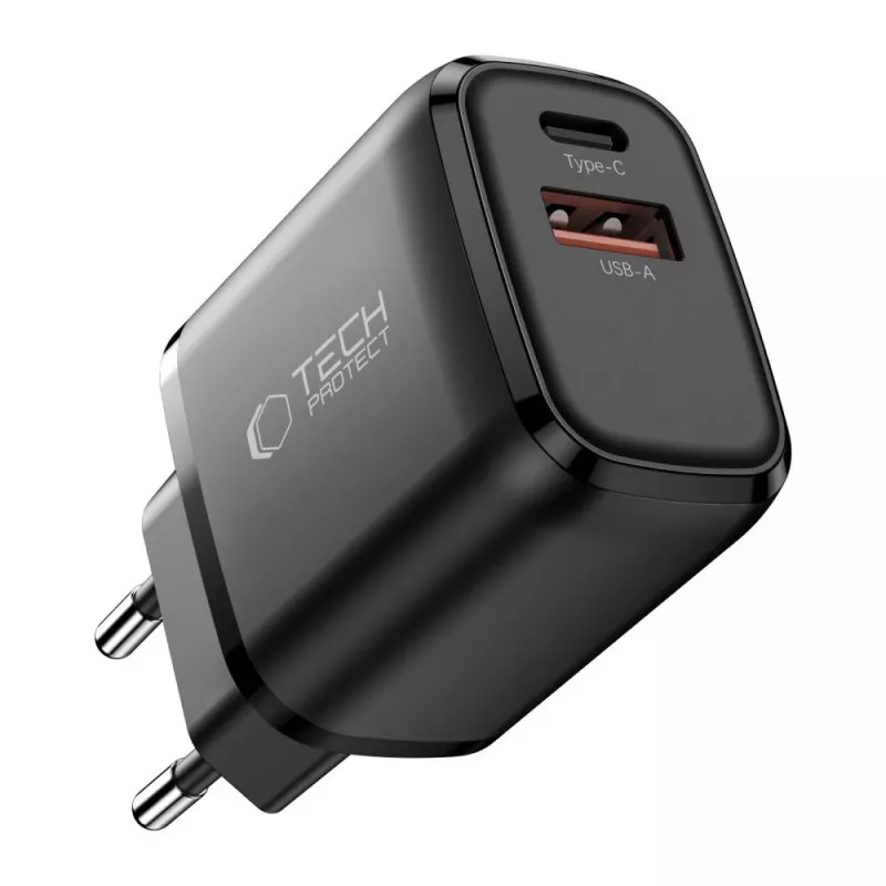 TECH-PROTECT NCA45W-GAN Carregador de rede de 2 portas PD 45W / QC3.0 preto