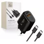 TECH-PROTECT NCA45W-GAN Carregador de rede de 2 portas PD 45W / QC3.0 + cabo USB-C preto