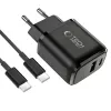 TECH-PROTECT NCA45W-GAN Carregador de rede de 2 portas PD 45W / QC3.0 + cabo USB-C preto