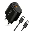 TECH-PROTECT NCA45W-GAN Carregador de rede de 2 portas PD 45W / QC3.0 + cabo USB-C preto