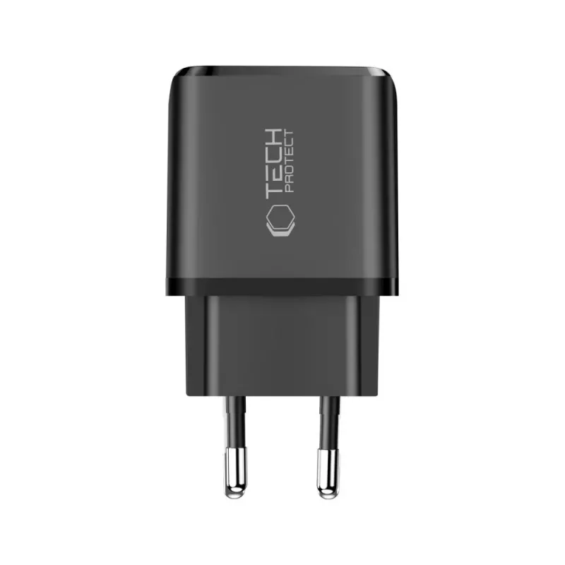 TECH-PROTECT NCA45W-GAN Carregador de rede de 2 portas PD 45W / QC3.0 + cabo USB-C preto