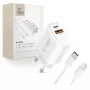 TECH-PROTECT NCA45W-GAN Carregador de rede de 2 portas PD 45W / QC3.0 + cabo Lightning branco