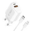 TECH-PROTECT NCA45W-GAN Carregador de rede de 2 portas PD 45W / QC3.0 + cabo Lightning branco