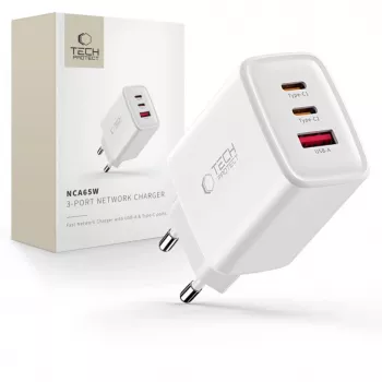 TECH-PROTECT NCA65W-GAN Carregador de rede de 3 portas PD 65W / QC3.0 branco