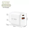 TECH-PROTECT NCA65W-GAN Carregador de rede de 2 portas PD 65W / QC3.0 branco