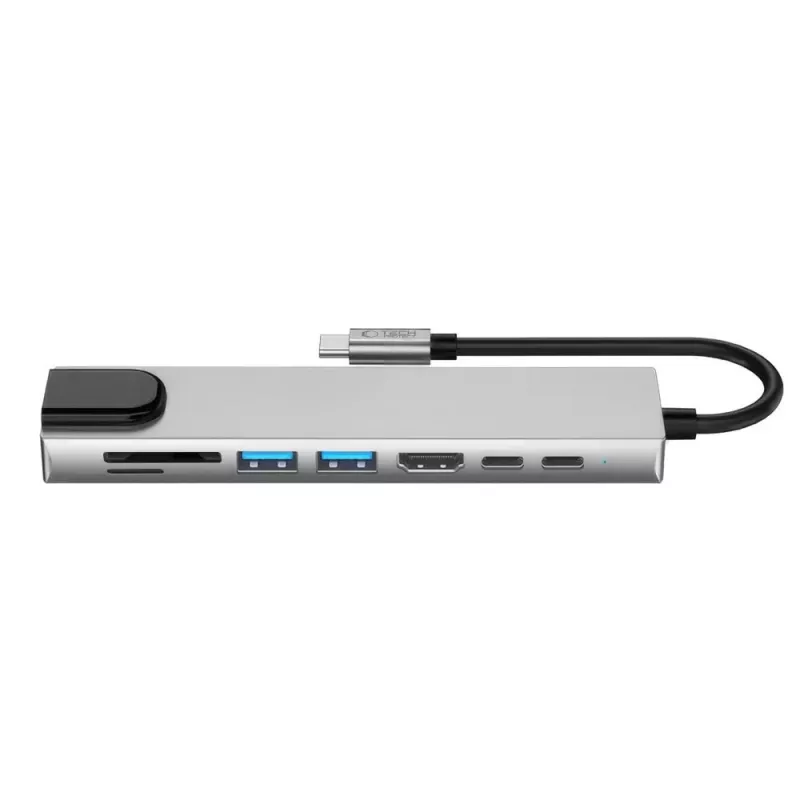 TECH-PROTECT HB09 Adaptador hub 8 em 1 USB-C para USB-A 3.0, USB-C 3.0, HDMI 4K 60Hz, SD/TF, PD 100W, RJ45 Gigabit Ethernet, cinzento espacial