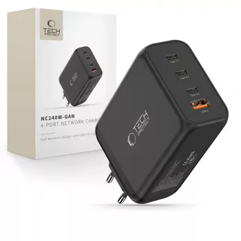 TECH-PROTECT NC240W-GAN Carregador de rede de 4 portas PD 240W / QC3.0 preto