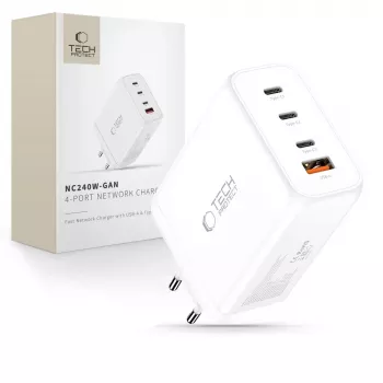 TECH-PROTECT NC240W-GAN Carregador de rede de 4 portas PD 240W / QC3.0 branco